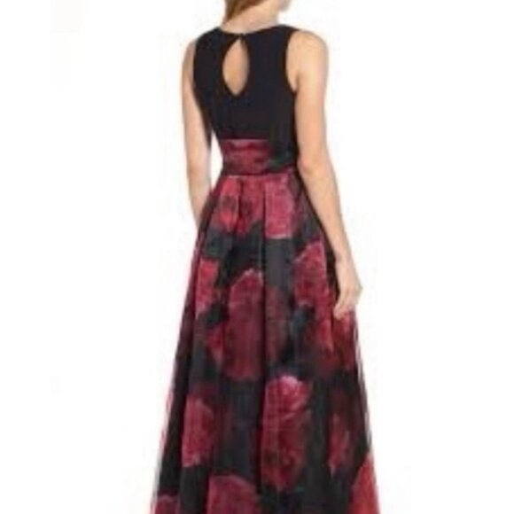 Eliza J Women's Jersey Black And Red Floral Ball Gown - 4 - Picture 13 of 13